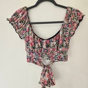Forever 21 Floral Print Off the Shoulder Crop Top Size M Garden Girl